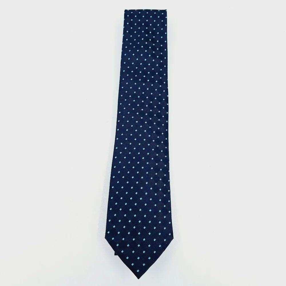 Michael Kors Tie Silk Navy Blue Aqua Diamond Print Classic Designer Gift Work